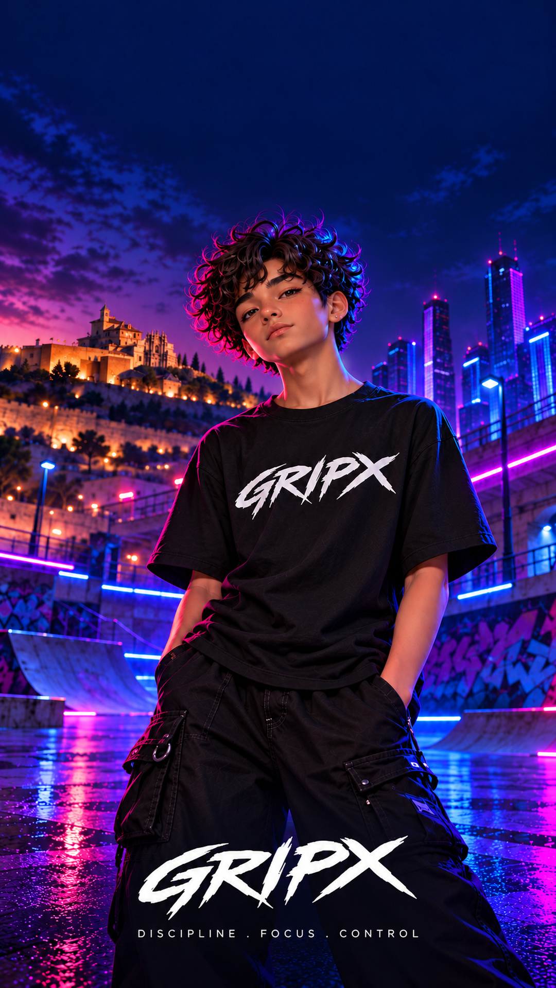 Fondo vertical GRIPX con el chico de pelo rizado