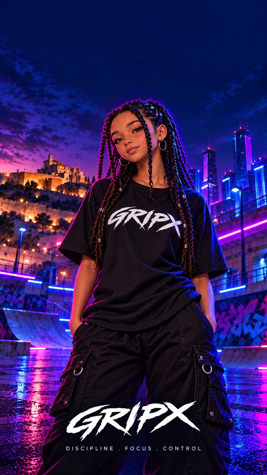 Fondo vertical GRIPX con la chica de trenzas